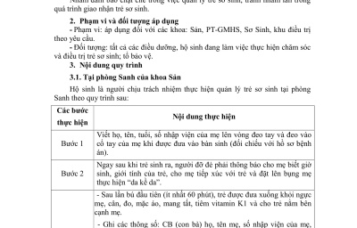 QUY TRÌNH QUẢN LÝ TRẺ SƠ SINH